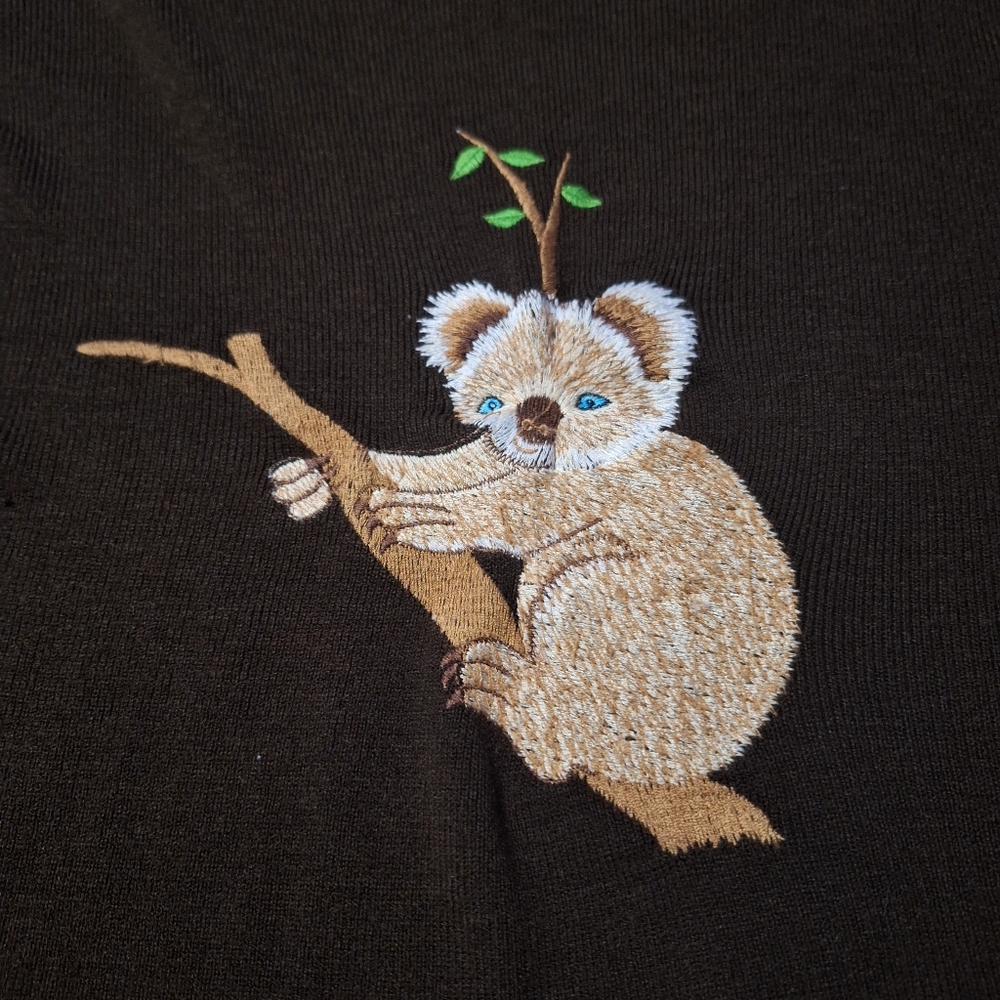 Leroy Vintage Medium Koala Bear Cottage Novelty Sweater Chocolate Brown - Picture 2 of 6